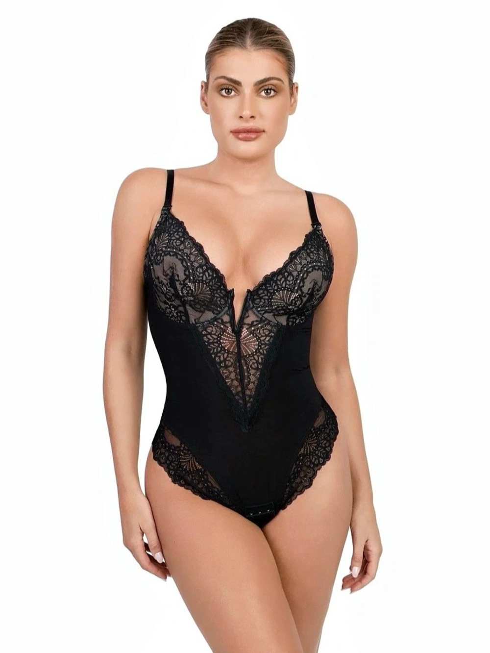 NWT Popilush Lace Shapewear Bodysuit Black Size XXL Tummy Control Plunge